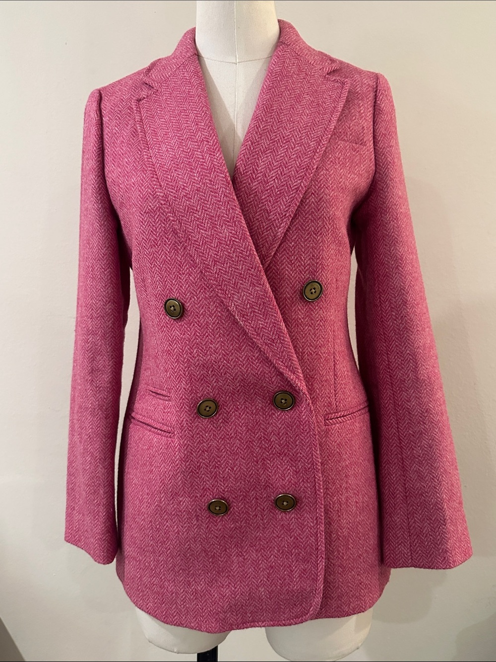 J. Crew Double-Breasted Pink Herringbone Blazer